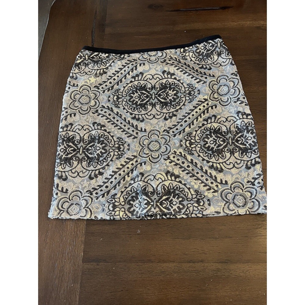 Weston Wear by Anthropologie Black Silver Sequin Pencil Skirt L